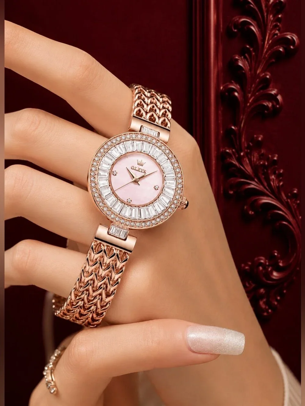 Rose Gold Women's Bracelet Watch with Pink Dial by